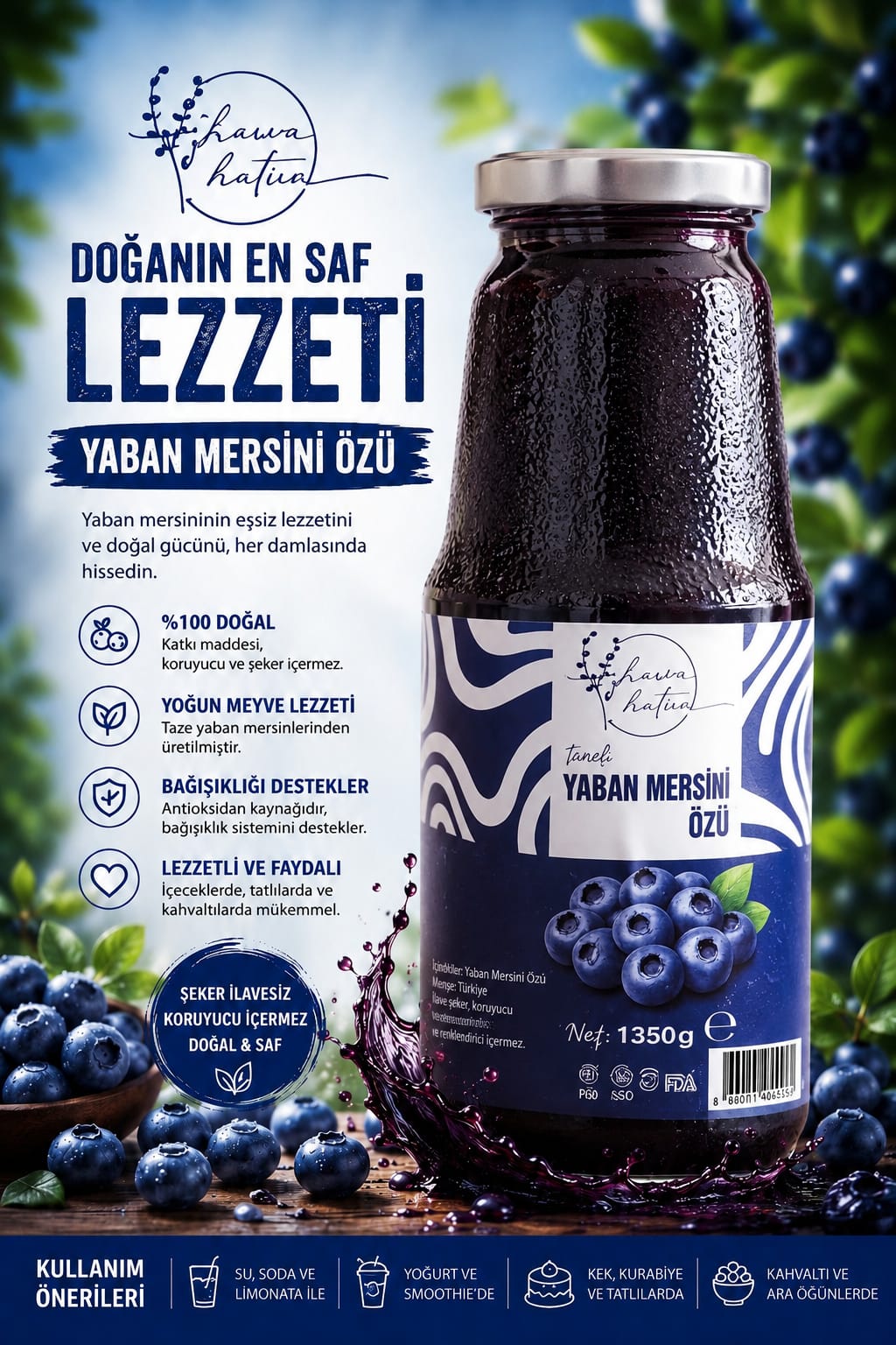 %100 Doğal Taneli Yaban Mersini Özü